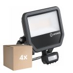 Flerpack 4x Ledvance LED Strålkastare Aluminium Svart 41W 5500lm 100D - 830 Varm Vit | IP65 - Rörelse- Och Ljussensor - Symmetrisk