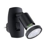 Eglo Vägglampa Parrini Lamp med Strömkontakt Svart 4.5W 345lm - 830 Varm Vit | IP20 - Inkl. 1x GU10
