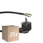 Flerpack 25x Noxion Power Strömkabel Svart - Schuko Europlug + Öppna ändar - 2m - 3 pole 0,75mm2