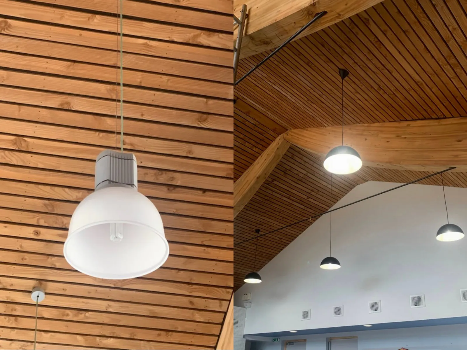 Bild f&ouml;re/efter av taket p&aring; ett r&aring;dhus med LED-armaturer